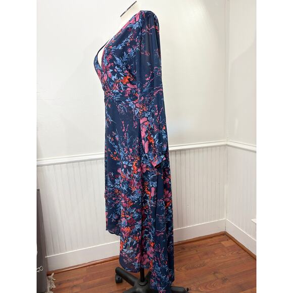 Standards & Practices Size 2X Dress Maxi Asymmetric High Low Long Sleeve Floral - Picture 13 of 13